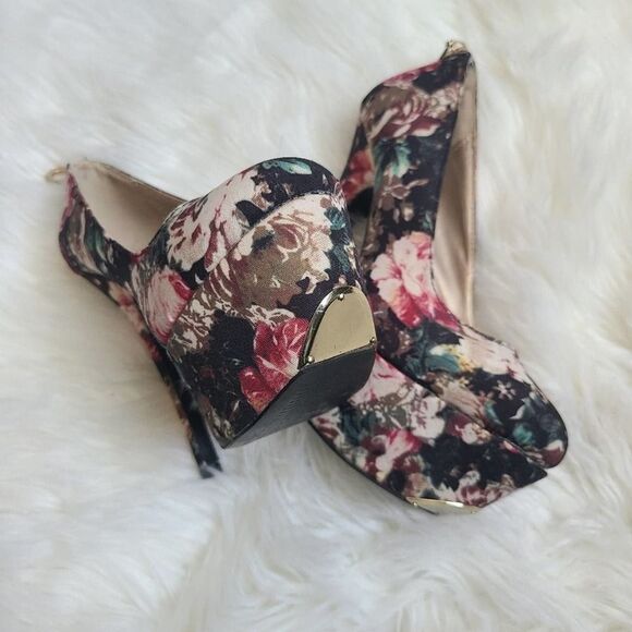 Qupid pumps heels floral Six 6.5 - Picture 2 of 6